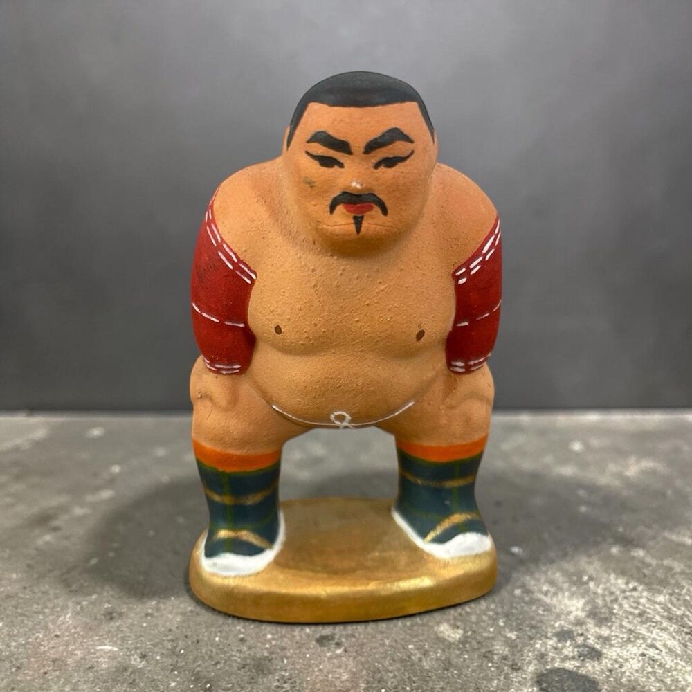 Vintage Hand Painted Sumo Wrestler Figurine Folk Art Miniature Statue Decor - Picture 11 of 11
